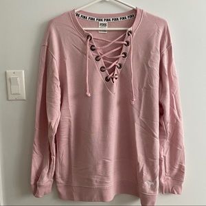 vs pink | lace-up sweater - light pink ♡